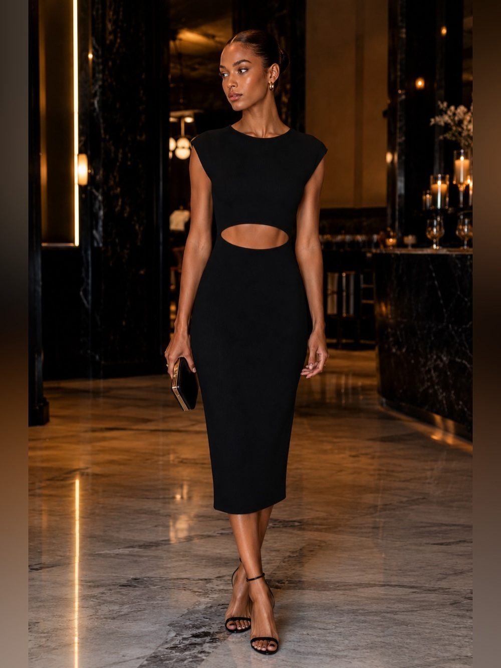 Wilfred Free x Aritzia | Black Knit Dress with Midriff Cutout - Size Small